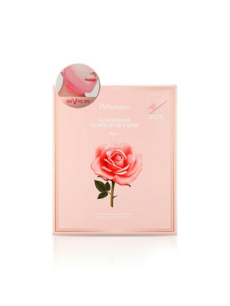 JM Solution Маска для подтяжки контура лица с розовой водой glow Luminous flower lift-up  v mask