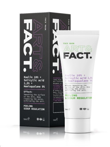 ART&FACT Угольная маска на основе глины для лица  KAOLIN 10% + SALICYLIC ACID 2,5% + HEMISQUALANE 9%