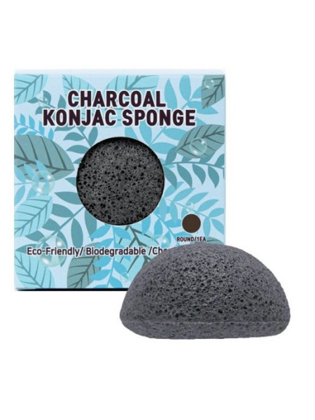 TRIMAY Спонж конняку черный CHARCOAL KONJAC SPONGE в коробоке 1 шт.