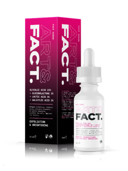 ART&FACT Сыворотка-пилинг для лица GLYCOLIC ACID 15% + GLUCONOLACTONE 3% + LACTIC ACID 3% 